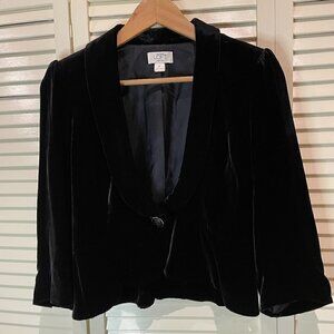 ANN TAYLOR LOFT Black Velvet One Button Blazer 3/4 Sleeves NWOT